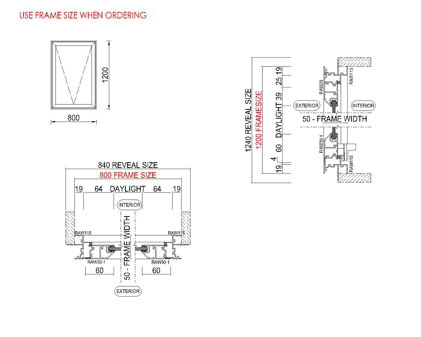Awning Glass Window H1200 x W800