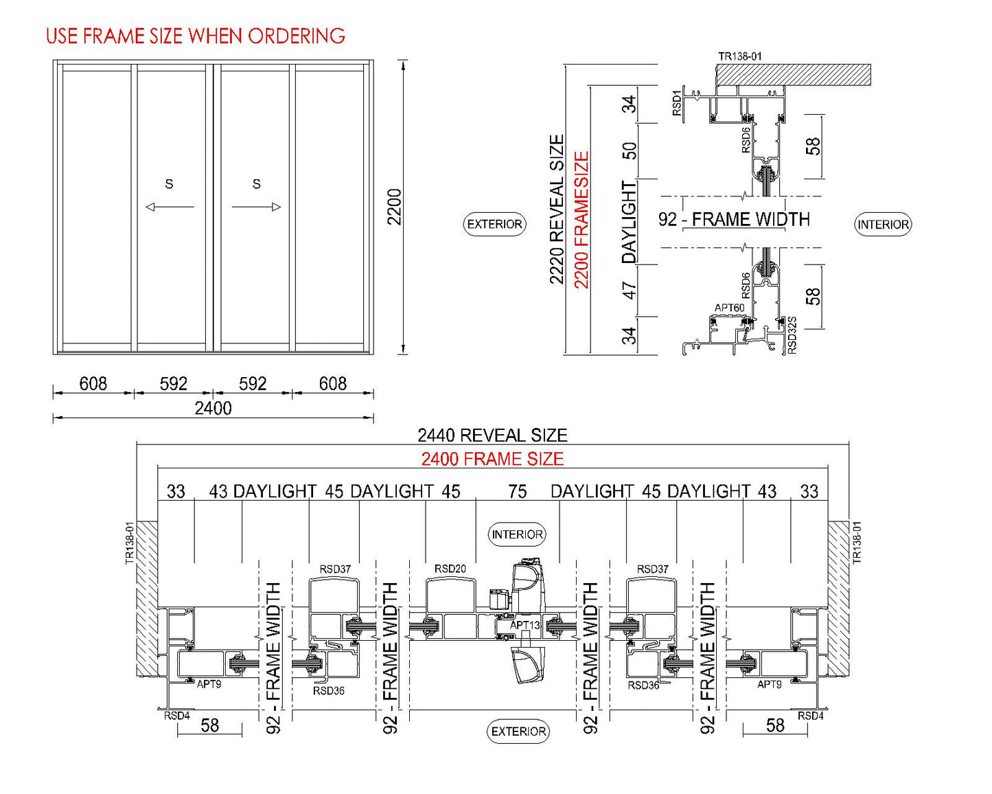 OXXO Bi-parting Glass Door H2200 x W2400