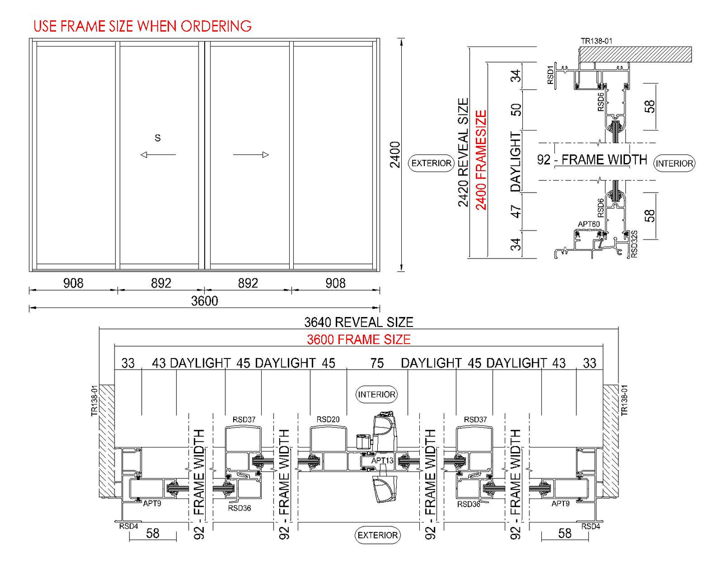 OXXO Bi-parting Glass Door H2400 x W3600