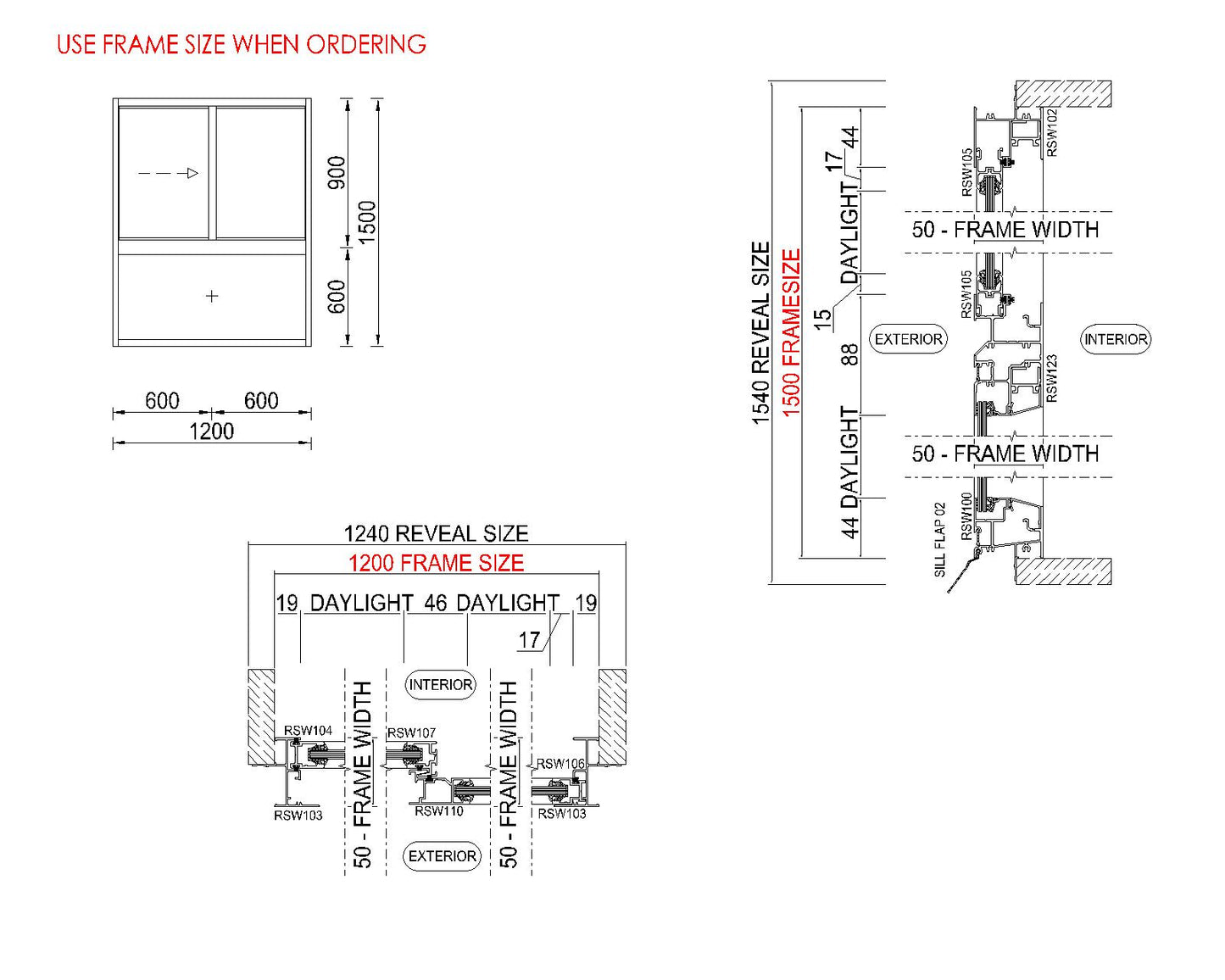 XO Sliding Glass Window with Lowlight H1500 x W1200