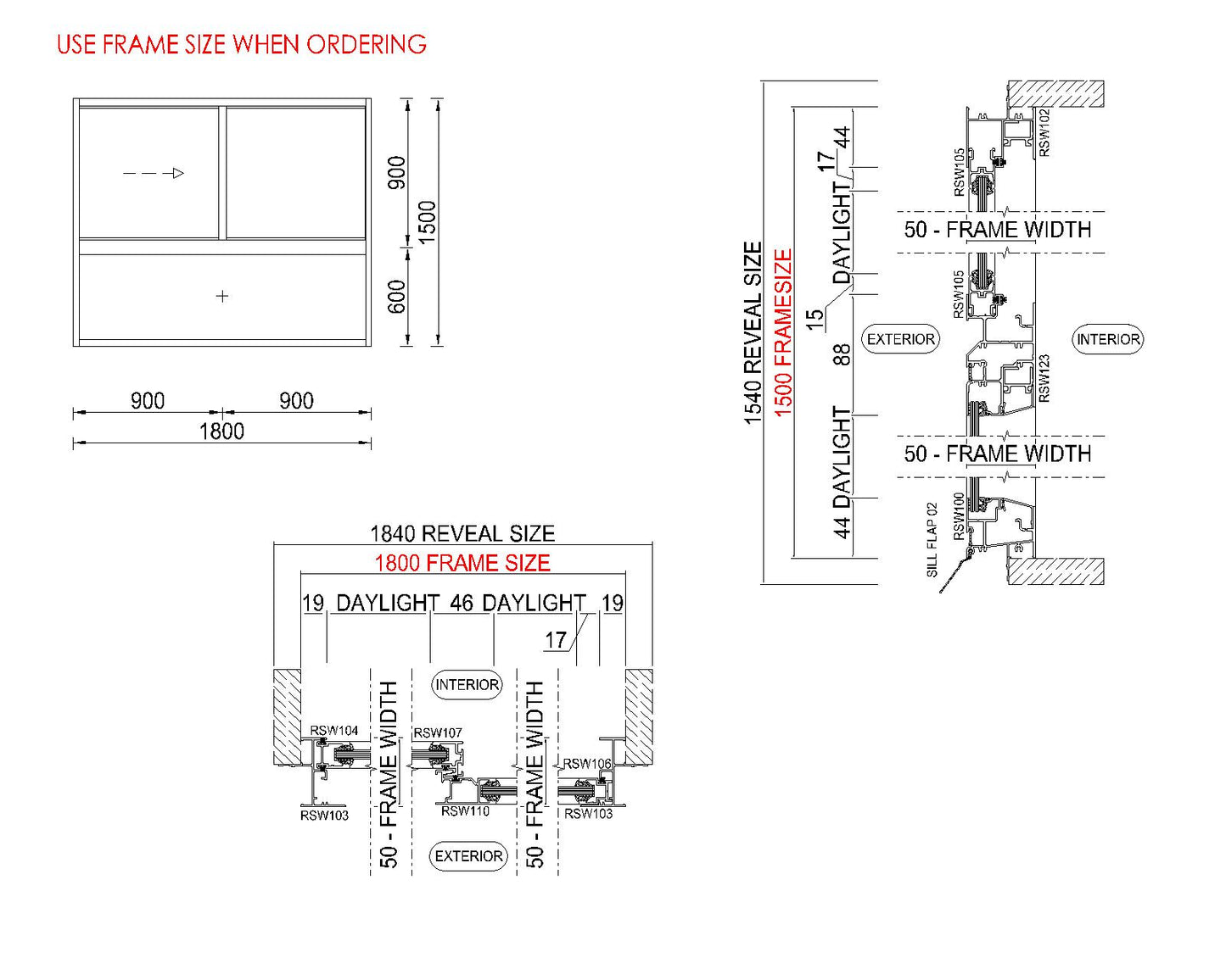 XO Sliding Glass Window with Lowlight H1500 x W1800