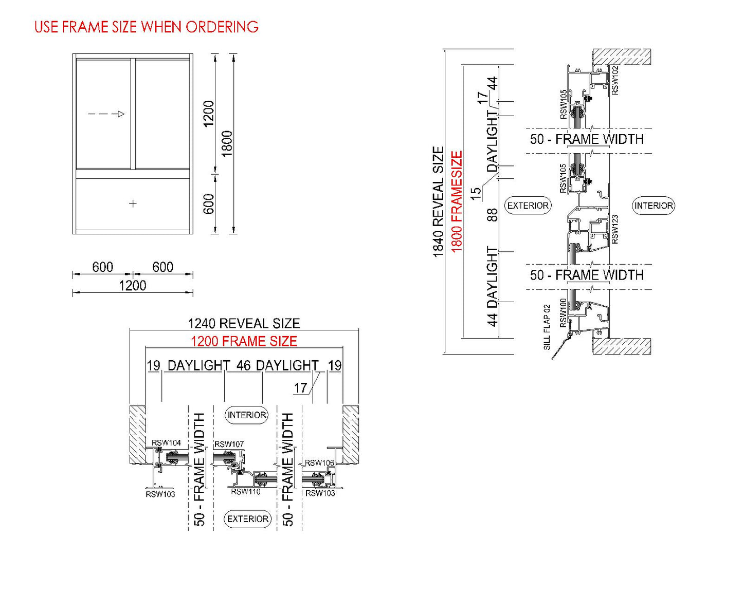 XO Sliding Glass Window with Lowlight H1800 x W1200