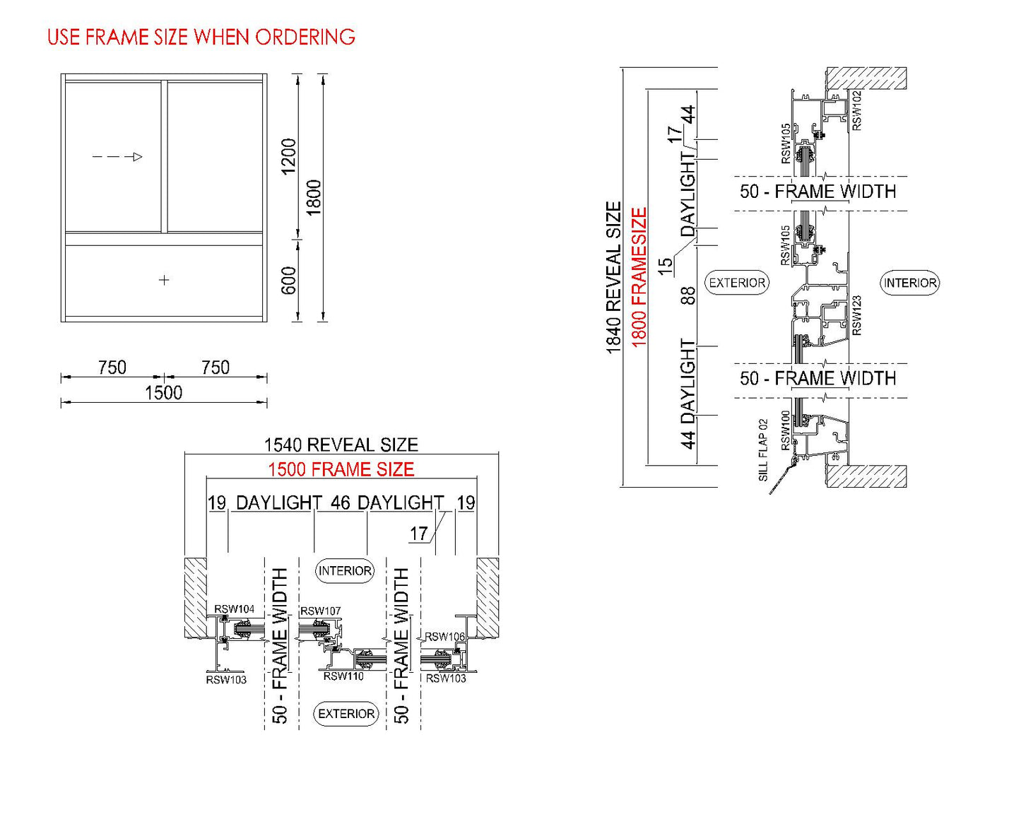 XO Sliding Glass Window with Lowlight H1800 x W1500