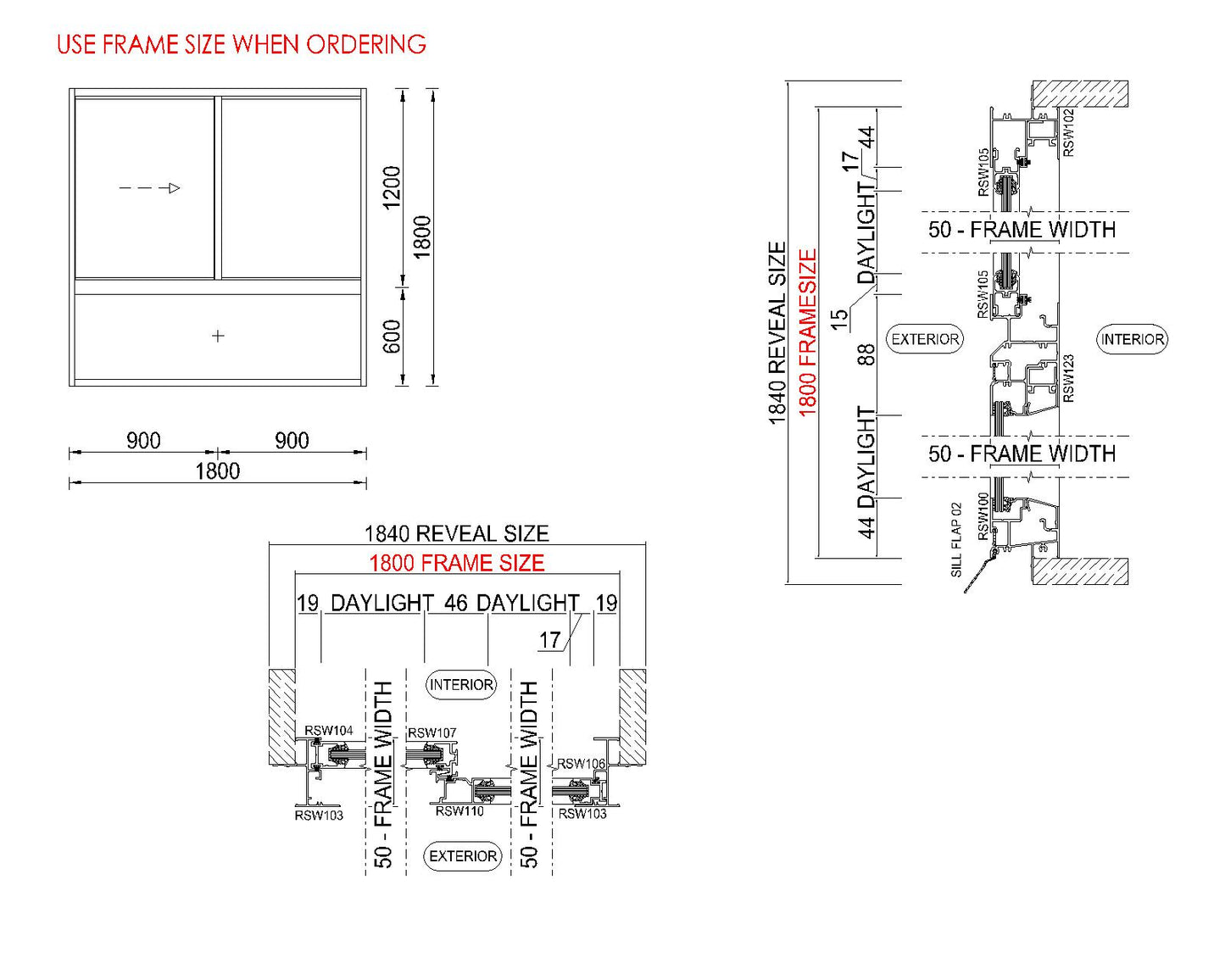 XO Sliding Glass Window with Lowlight H1800 x W1800