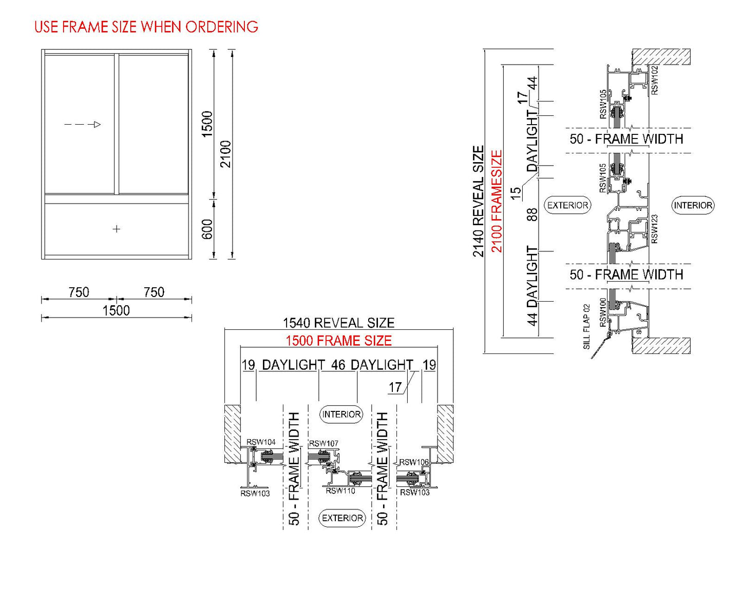 XO Sliding Glass Window with Lowlight H2100 x W1500