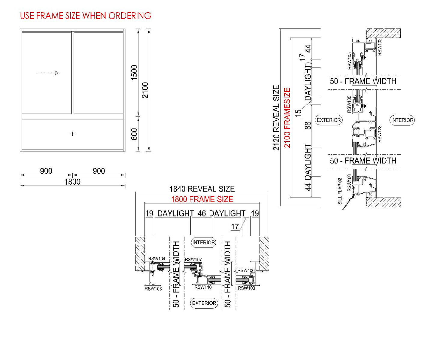 XO Sliding Glass Window with Lowlight H2100 x W1800