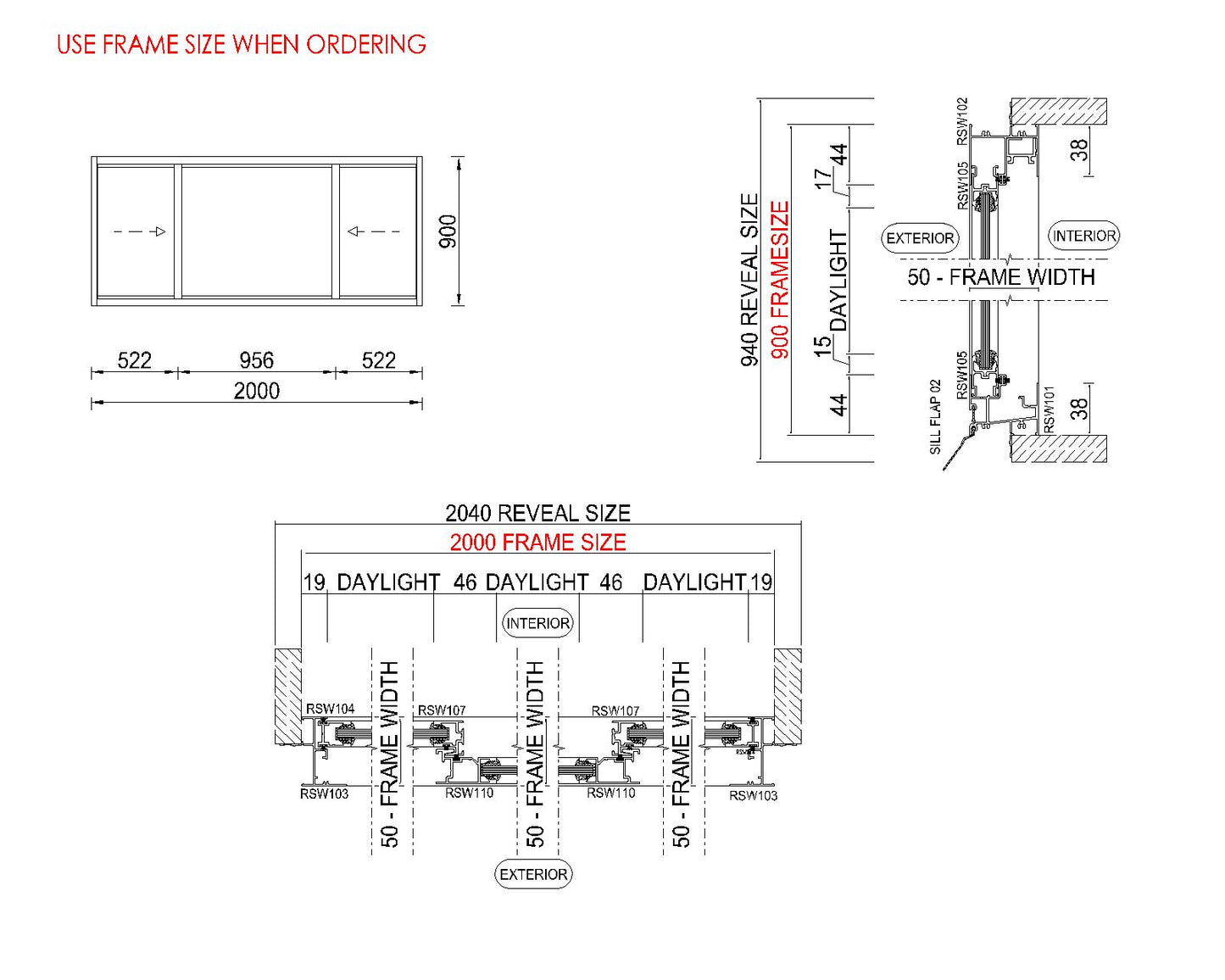XOX Sliding Glass Window H900 x W2000