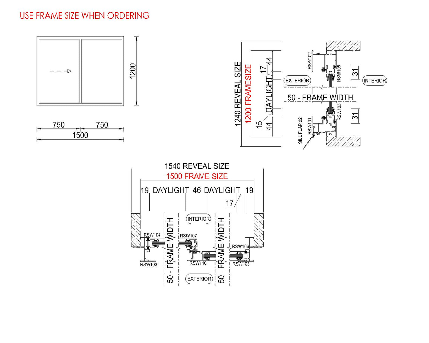 XO Sliding Glass Window H1200 x W1500