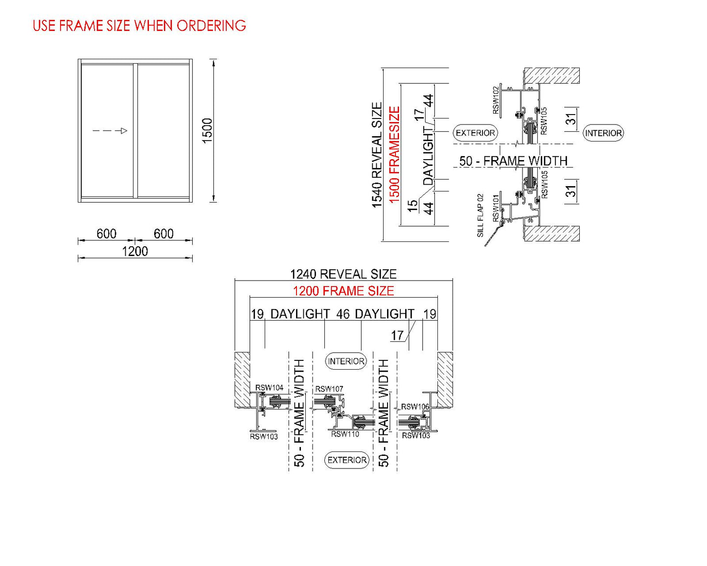 XO Sliding Glass Window H1500 x W1200