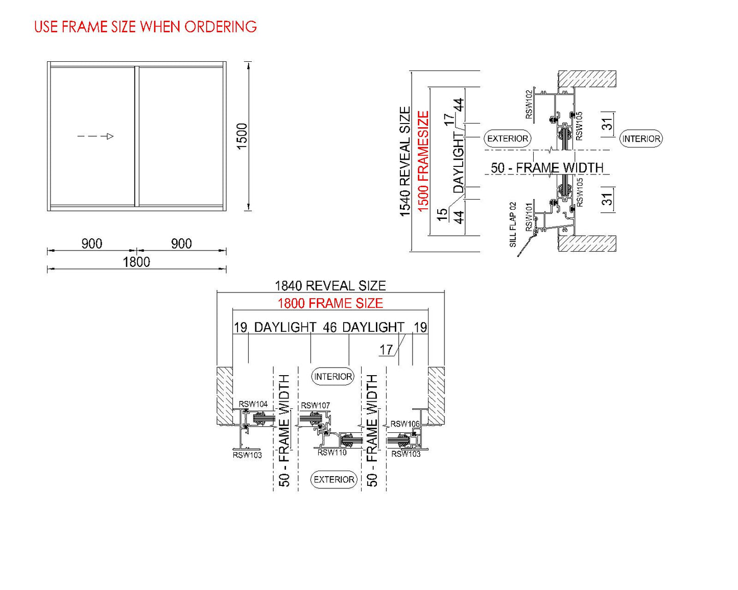 XO Sliding Glass Window H1500 x W1800