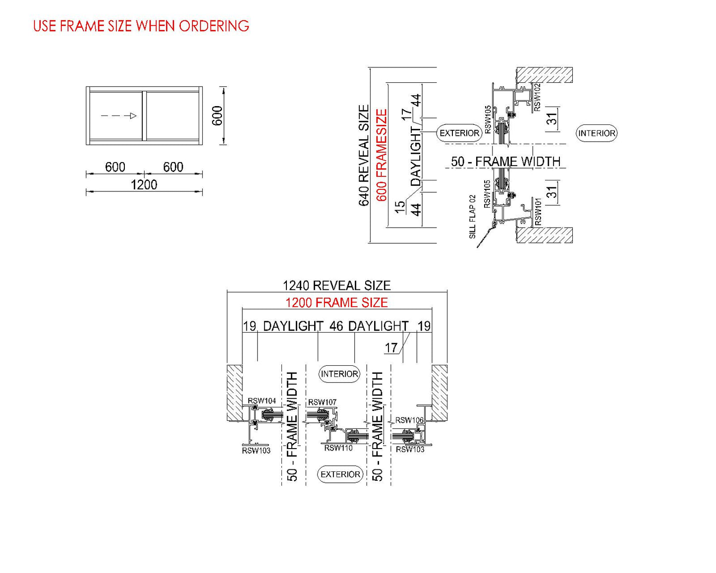 XO Sliding Glass Window H600 x W1200