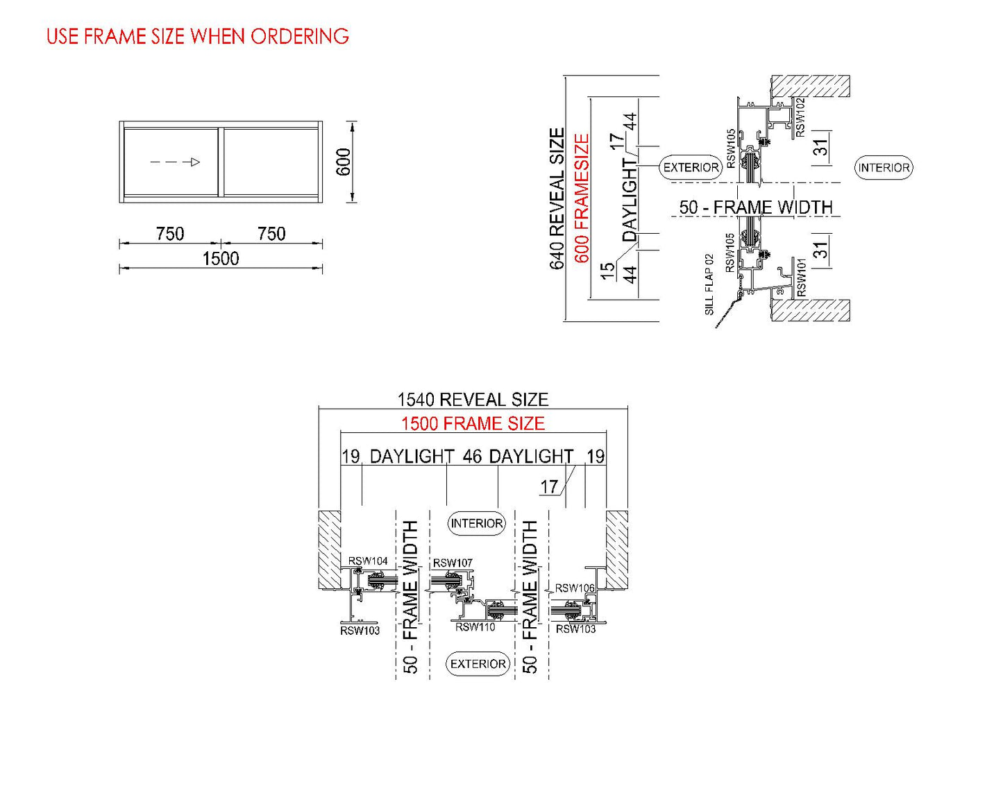 XO Sliding Glass Window H600 x W1500
