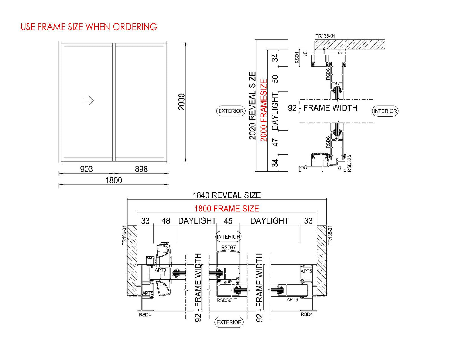 XO Sliding Glass Door H2000 x W1800