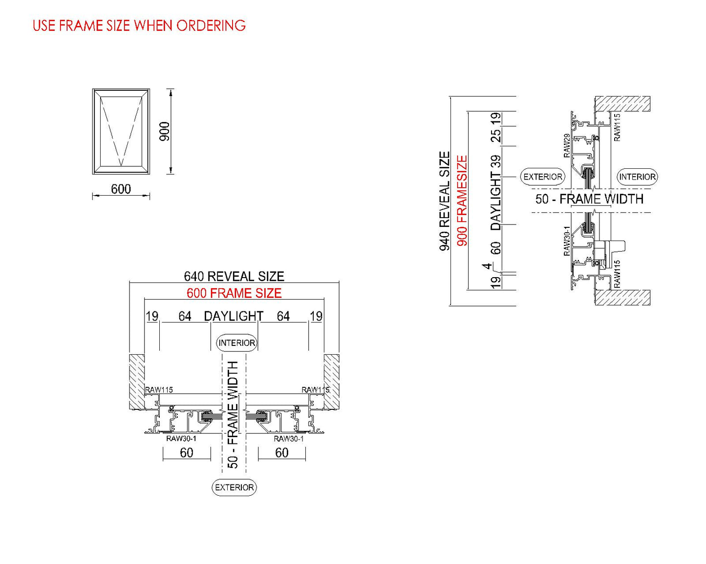 Awning Glass Window H900 x W600