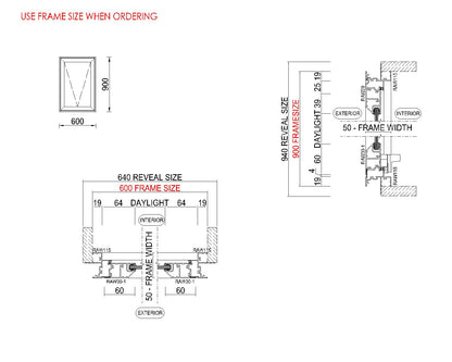 Awning Glass Window H900 x W600