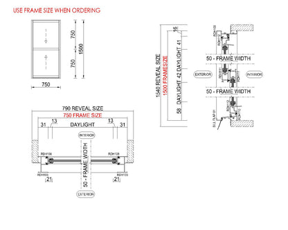Double Hung Glass Window H1500 x W750