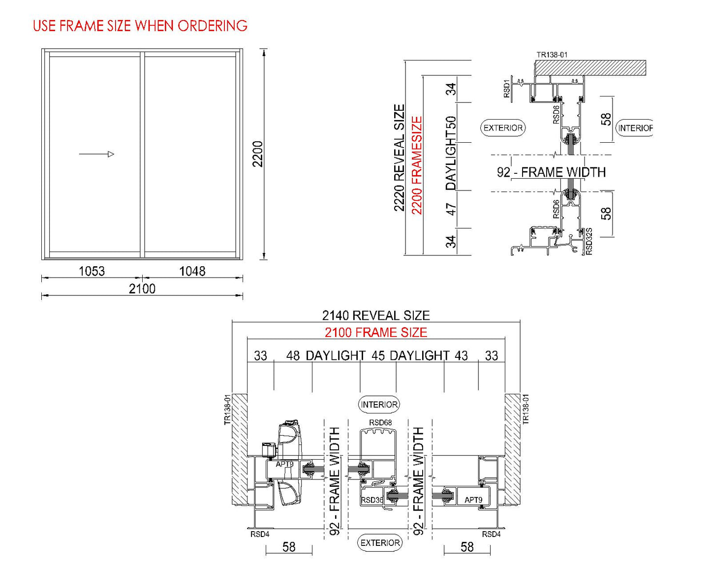 XO Sliding Glass Door H2200 x W2100