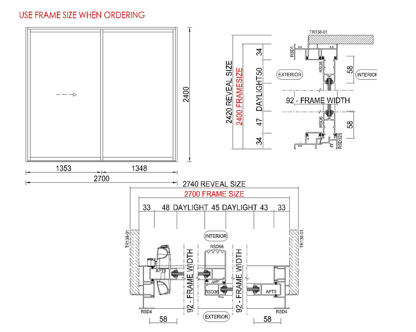 XO Sliding Glass Door H2400 x W2700