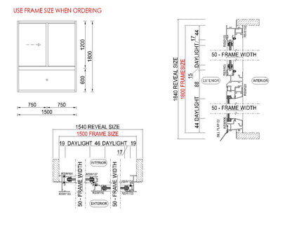 XO Sliding Glass Window with Lowlight H1800 x W1500