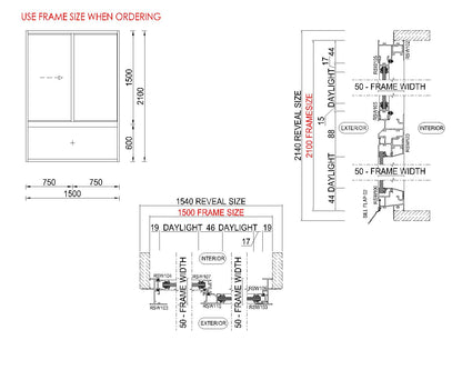 XO Sliding Glass Window with Lowlight H2100 x W1500