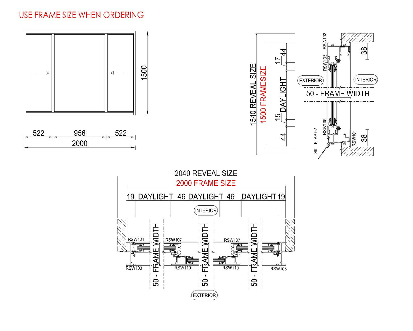 XOX Sliding Glass Window H1500 x W2000