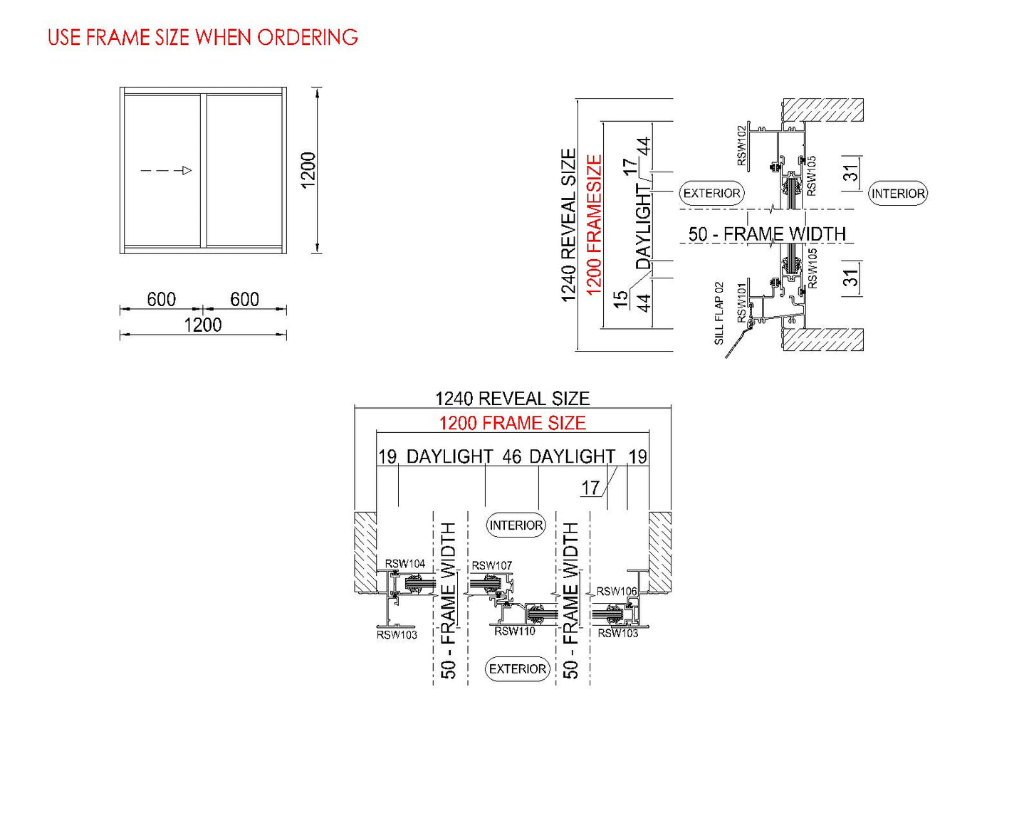 XO Sliding Glass Window H1200 x W1200