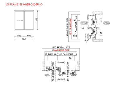 XO Sliding Glass Window H1200 x W1200