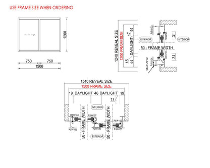 XO Sliding Glass Window H1200 x W1500