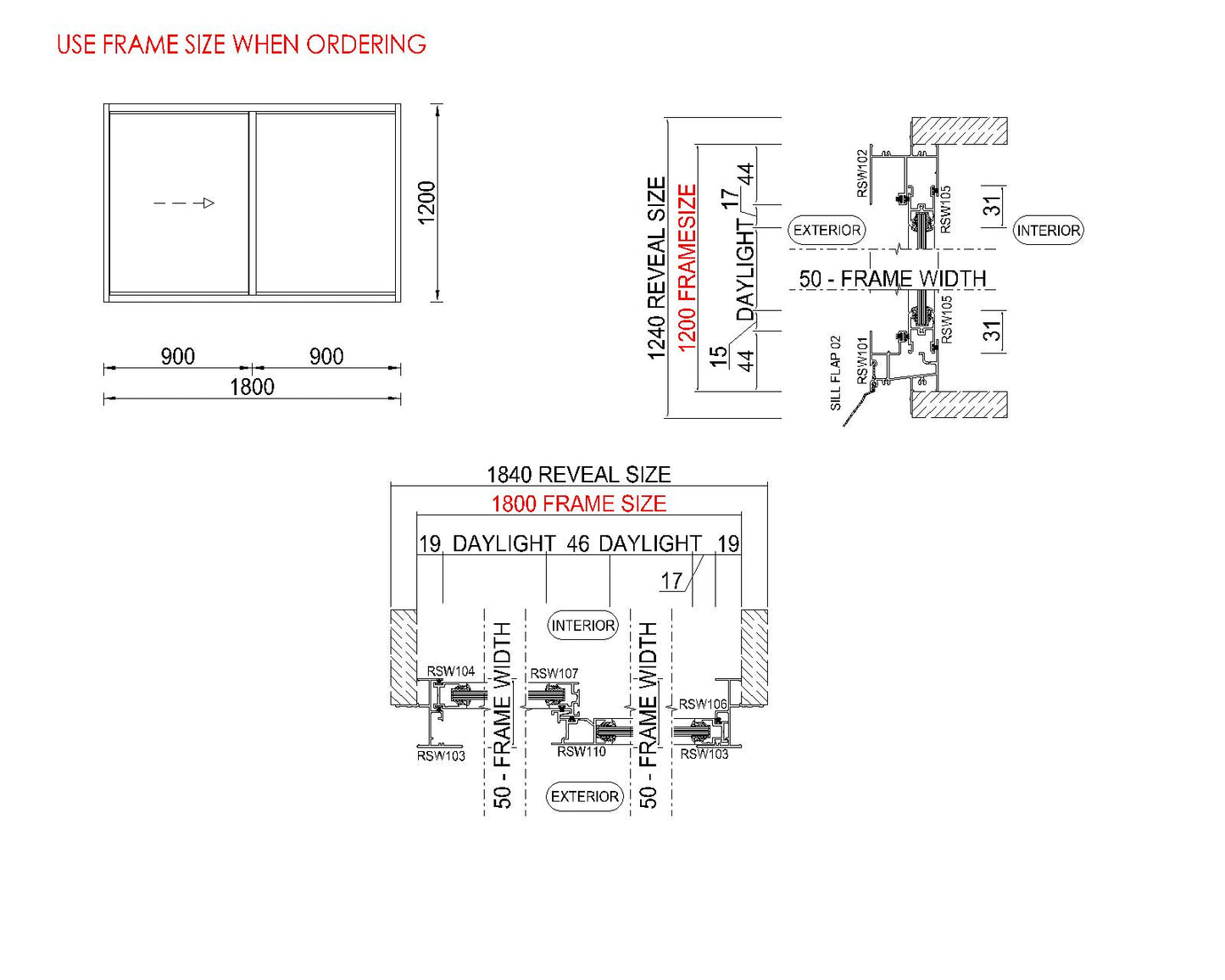 XO Sliding Glass Window H1200 x W1800