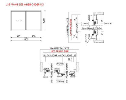 XO Sliding Glass Window H1200 x W1800
