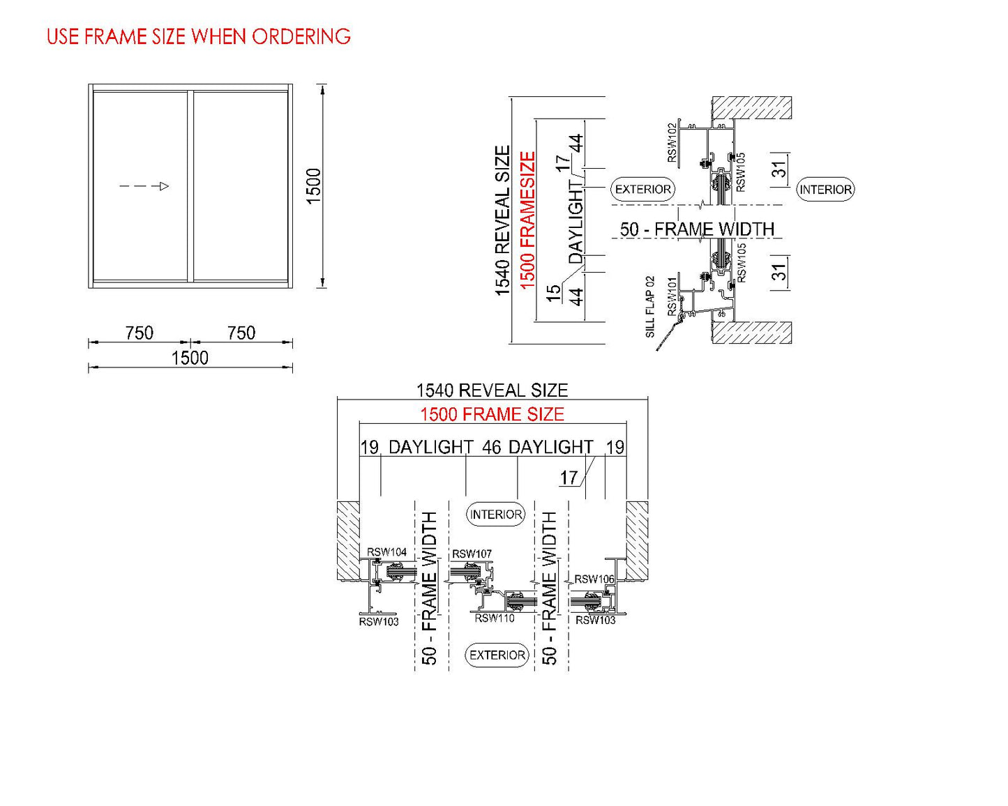 XO Sliding Glass Window H1500 x W1500