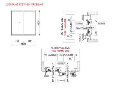 XO Sliding Glass Window H1500 x W1500