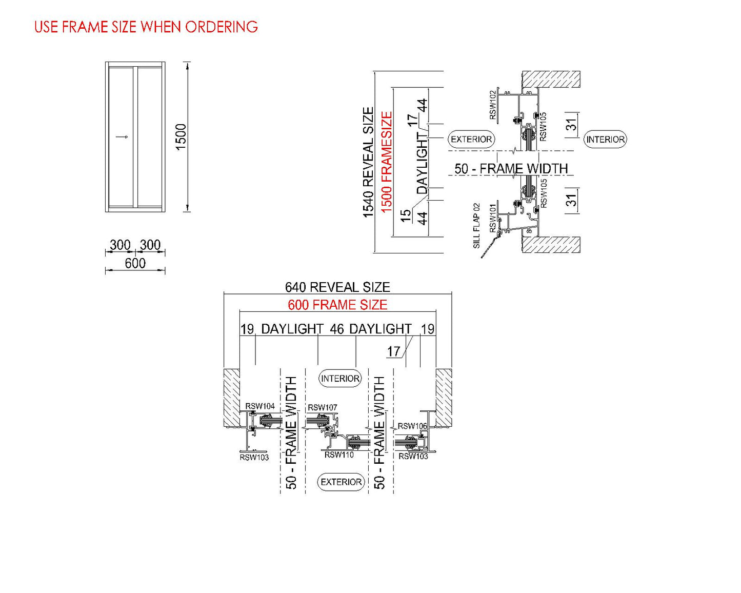 XO Sliding Glass Window H1500 x W600