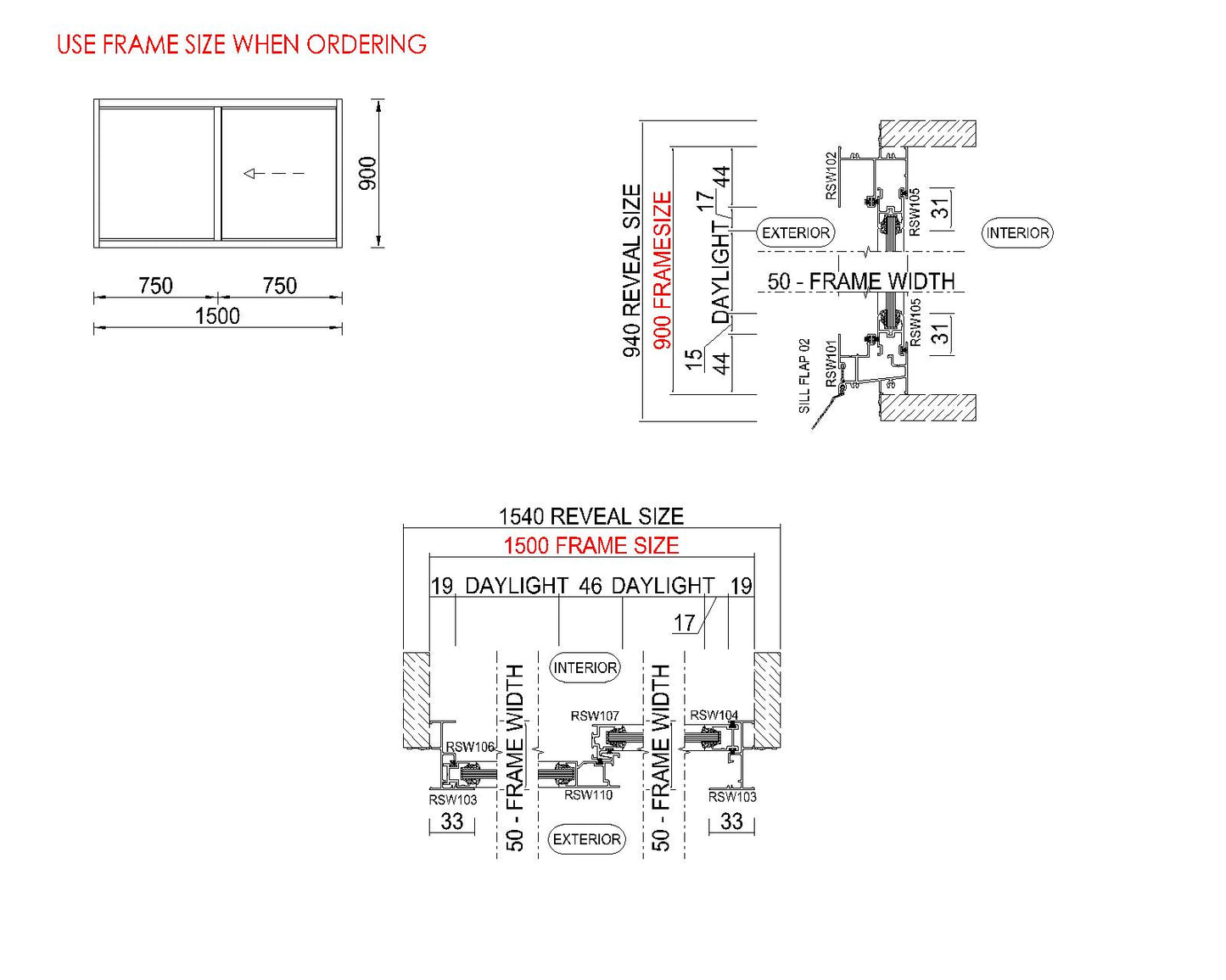 XO Sliding Glass Window H900 x W1500