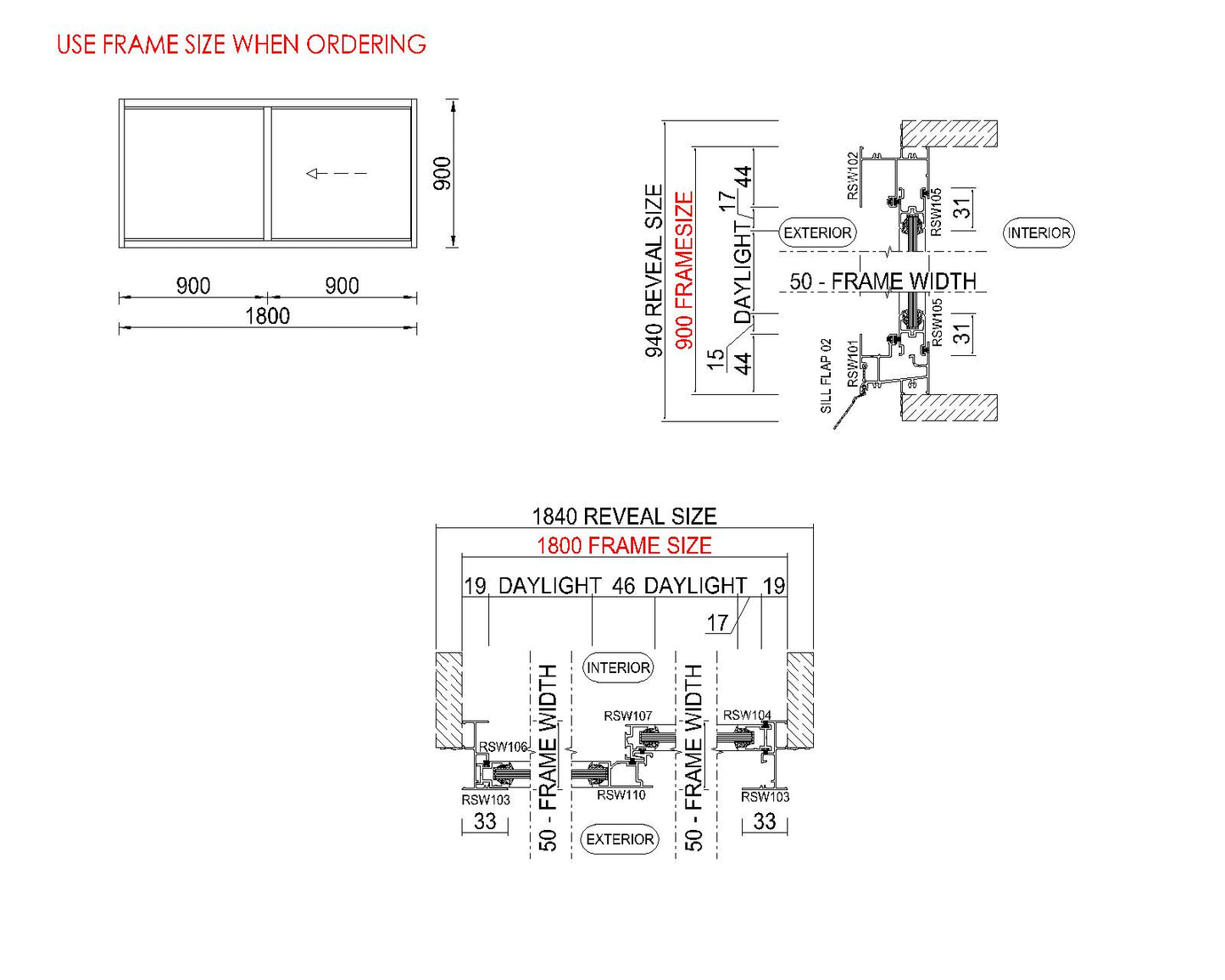 XO Sliding Glass Window H900 x W1800